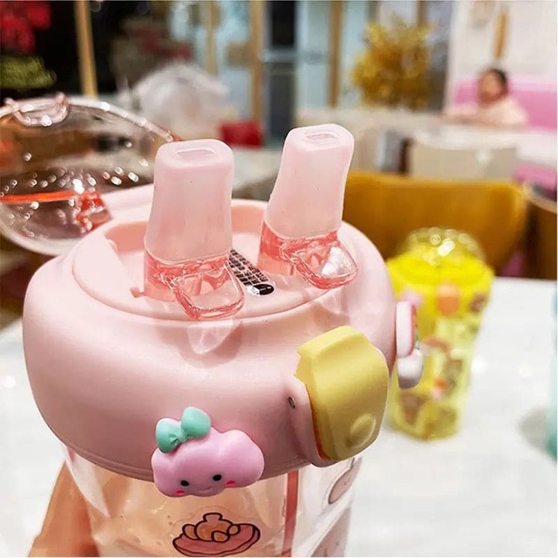 Cute Double Drinking Water Bottle, 430Ml Dual Straw Bottle, Cartoon Sticker Water Bottle, Student Couple Plastic Cup, Transparent Portable Cute Cup with Straw, Double Plastic Sports Cute Water Bottle, Portable Children's Sippy Cup Cute Double Drinking Water Bottle, 430Ml Dual Straw Bottle, Cartoon Sticker Water Bottle, Student Couple Plastic Cup, Transparent Portable Cute Cup with Straw, Double Plastic Sports Cute Water Bottle, Portable Children's Sippy Cup